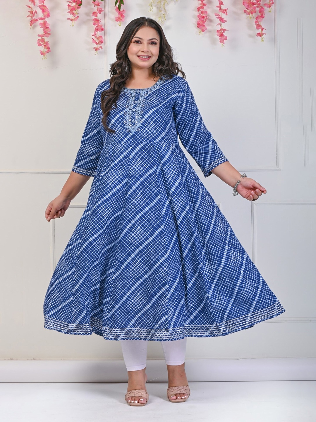 

KALINI Plus Size Checked Anarkali Kurta, Blue