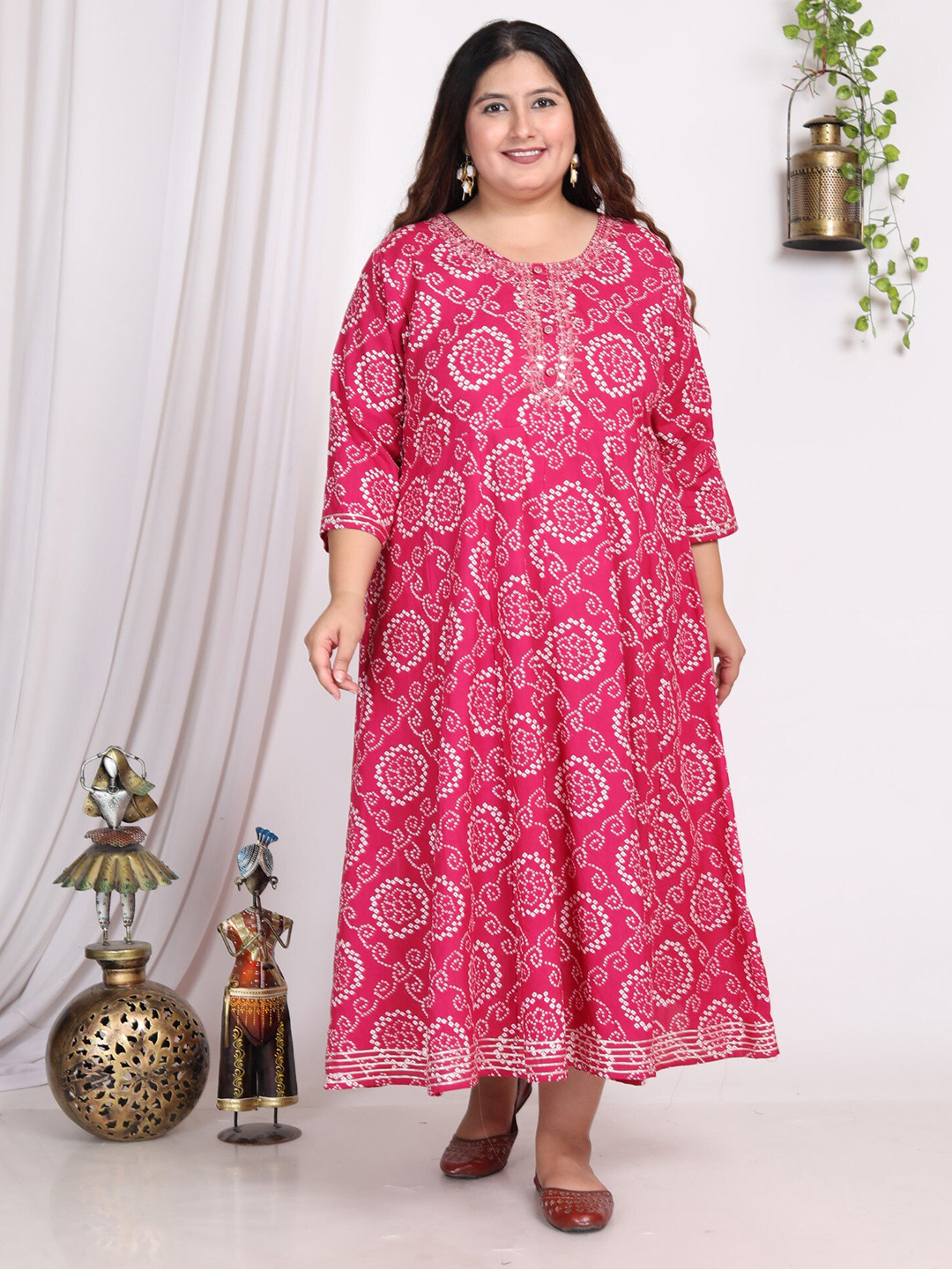 

KALINI Ethnic Motifs Print Maxi Dress, Pink