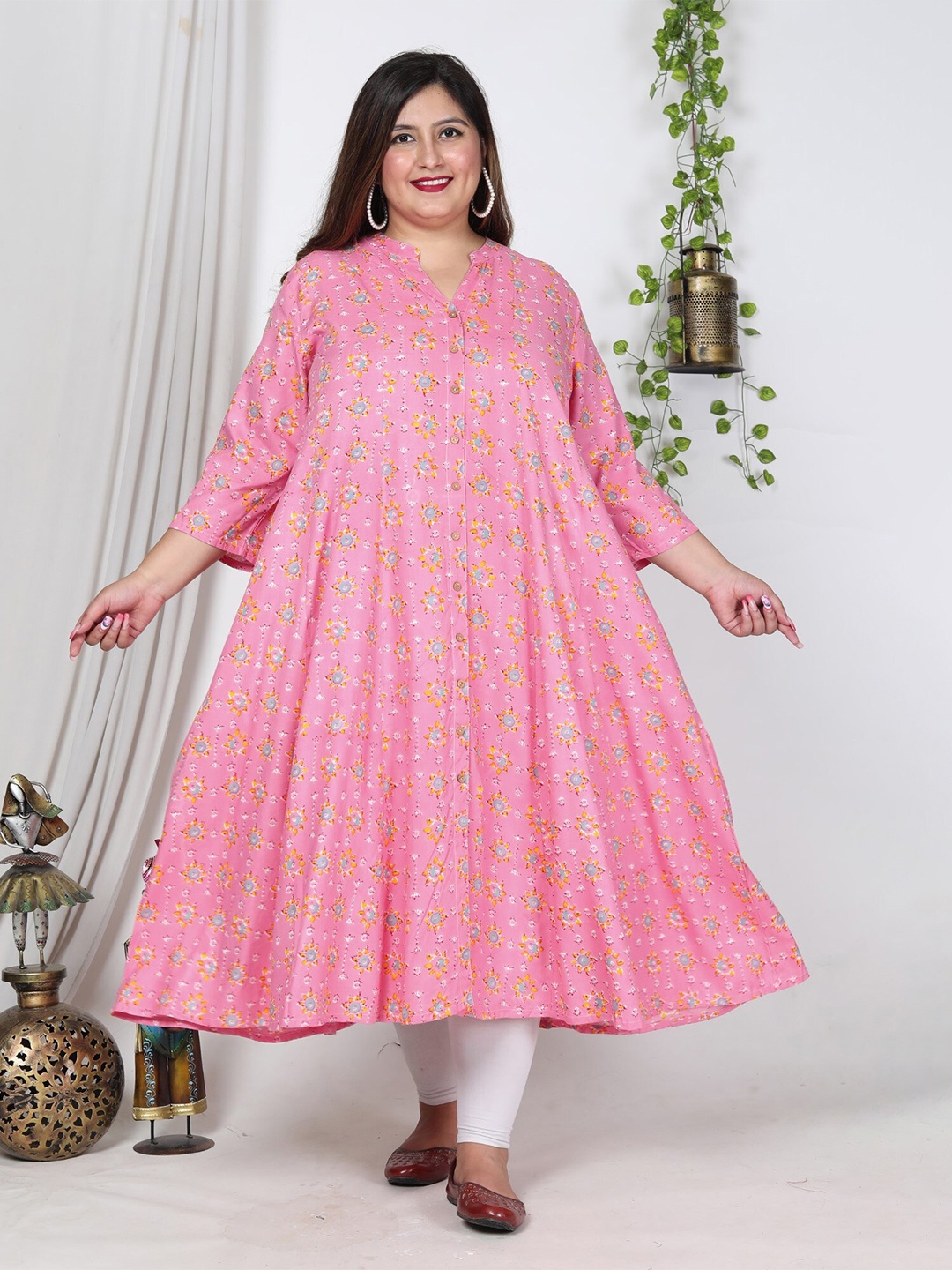 

KALINI Floral Printed Mandarin Collar Maxi Dress, Pink