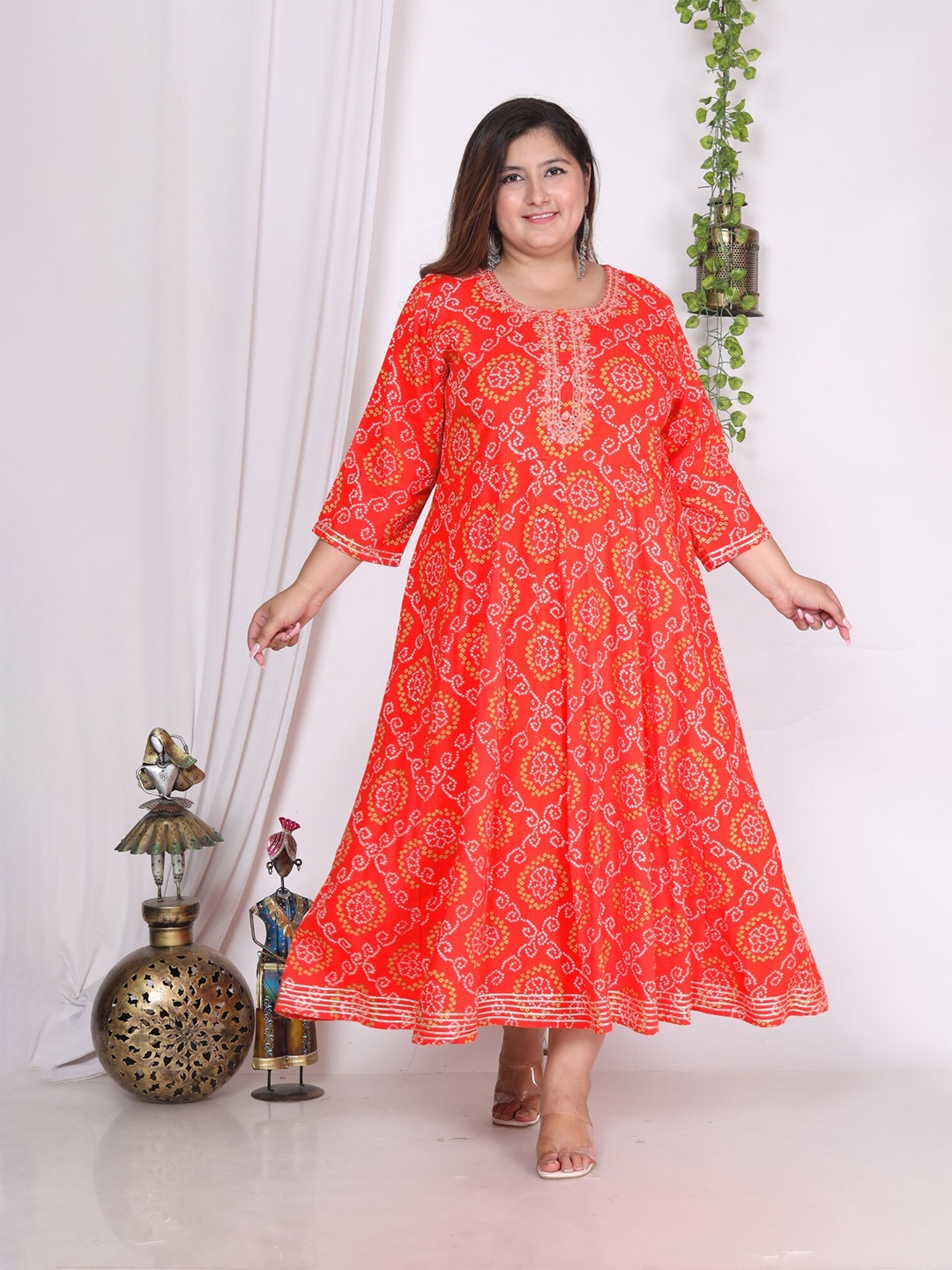 

KALINI Ethnic Motifs Printed Maxi Dress, Orange