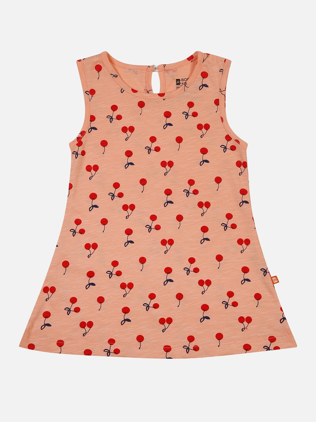 

Bodycare Girls Conversational Printed Sleeveless Cotton A-Line Dress, Peach