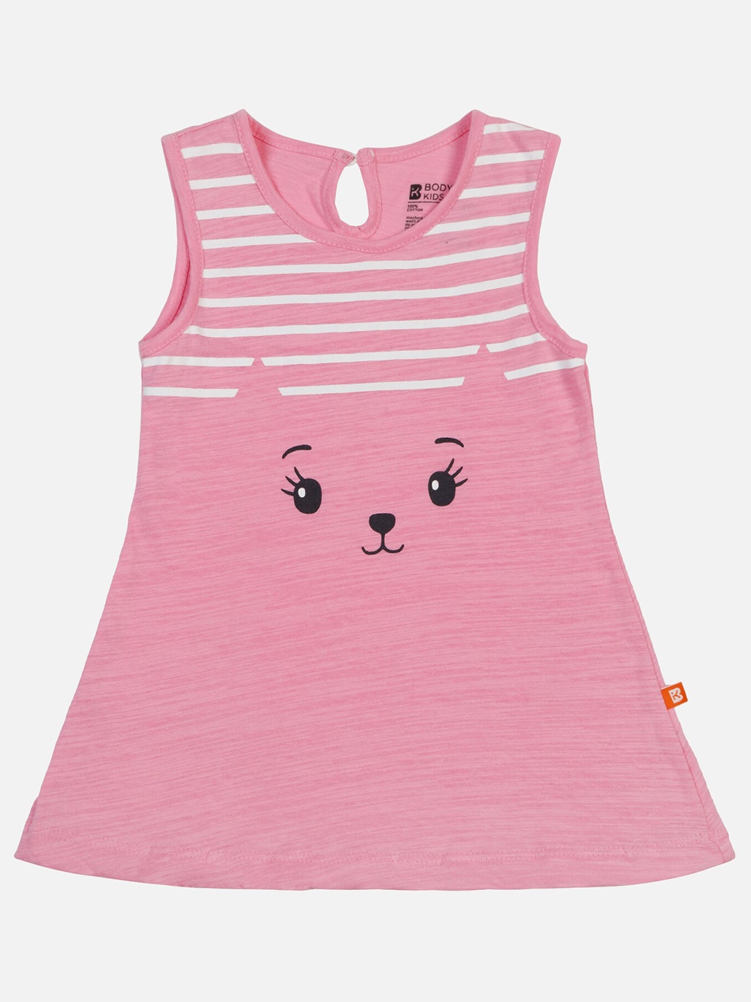 

Bodycare Girls Striped Sleeveless Cotton A-Line Dress, Pink