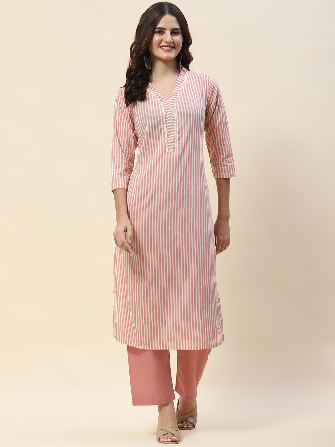 

Meena Bazaar Striped Kurta with Trousers, Pink