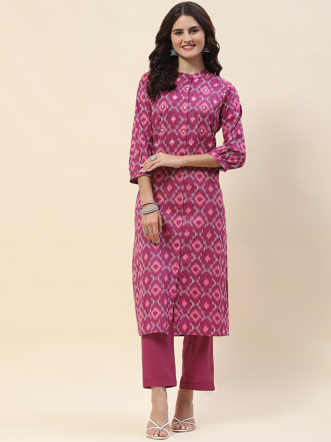 

Meena Bazaar Ethnic Motifs Printed Cotton Kurta With Trouser, Pink