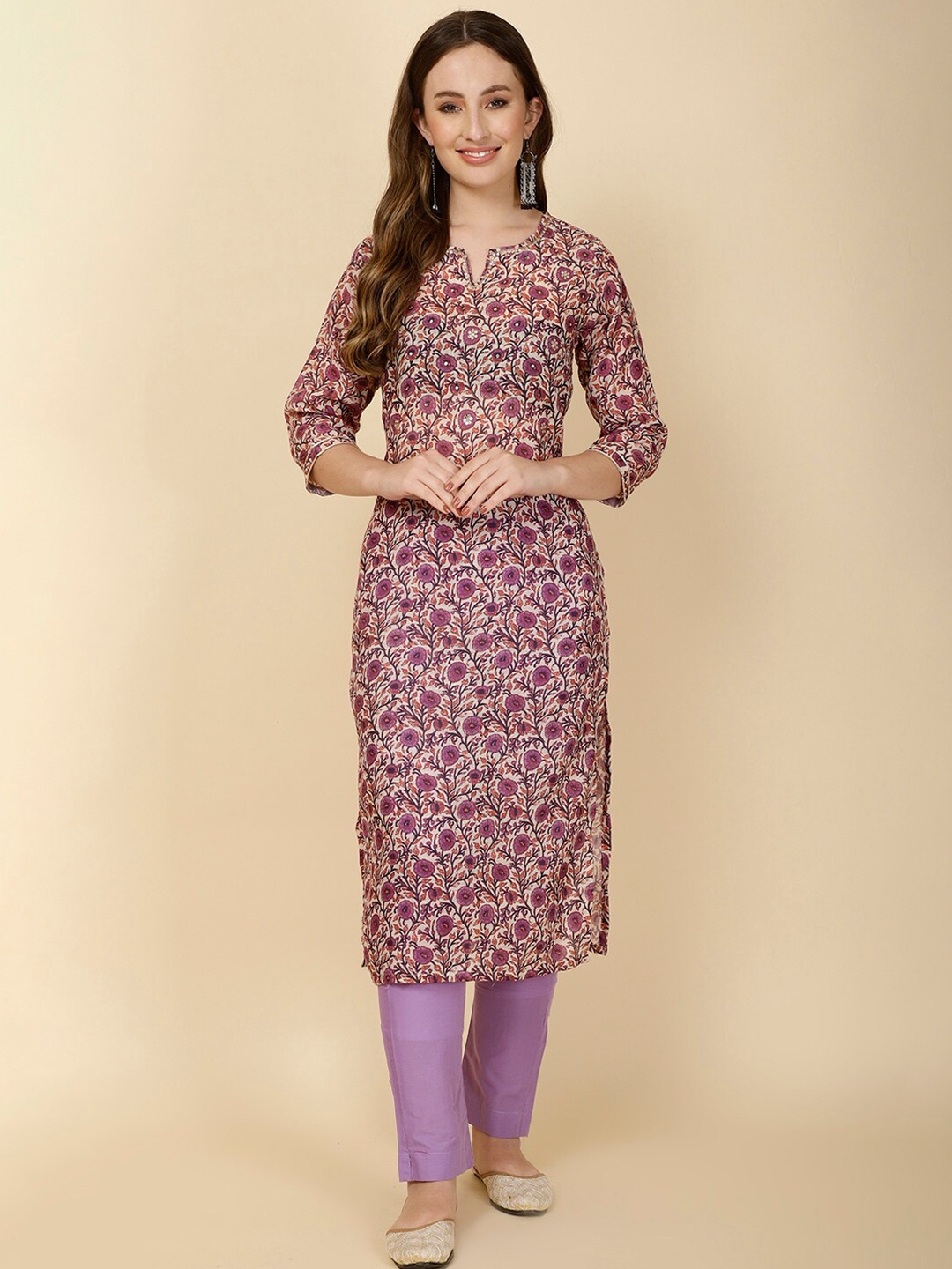 

Meena Bazaar Printed Cotton Straight Kurta With Trouser, Purple