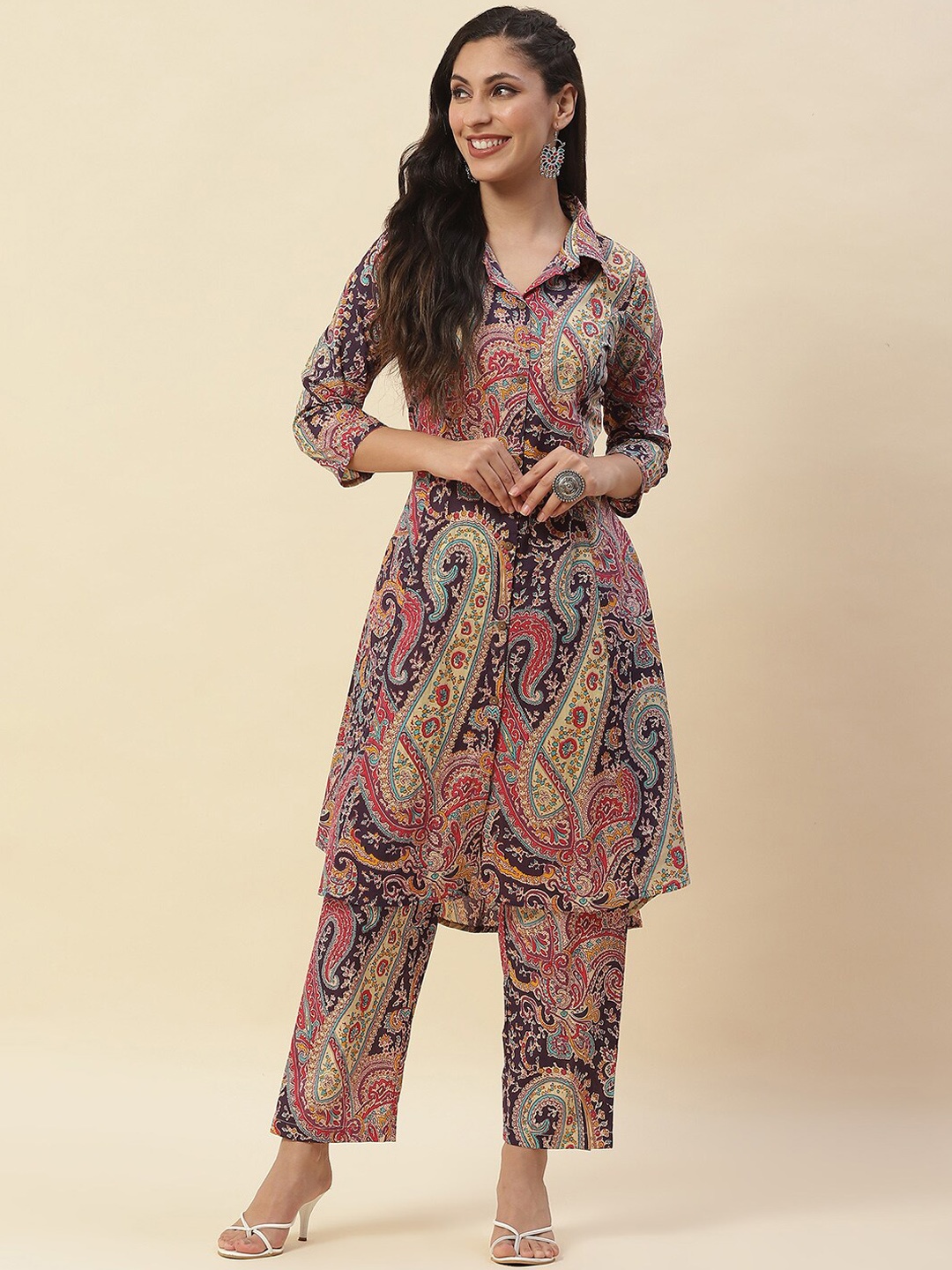 

Meena Bazaar Paisley Print Kurta with Trousers, Purple