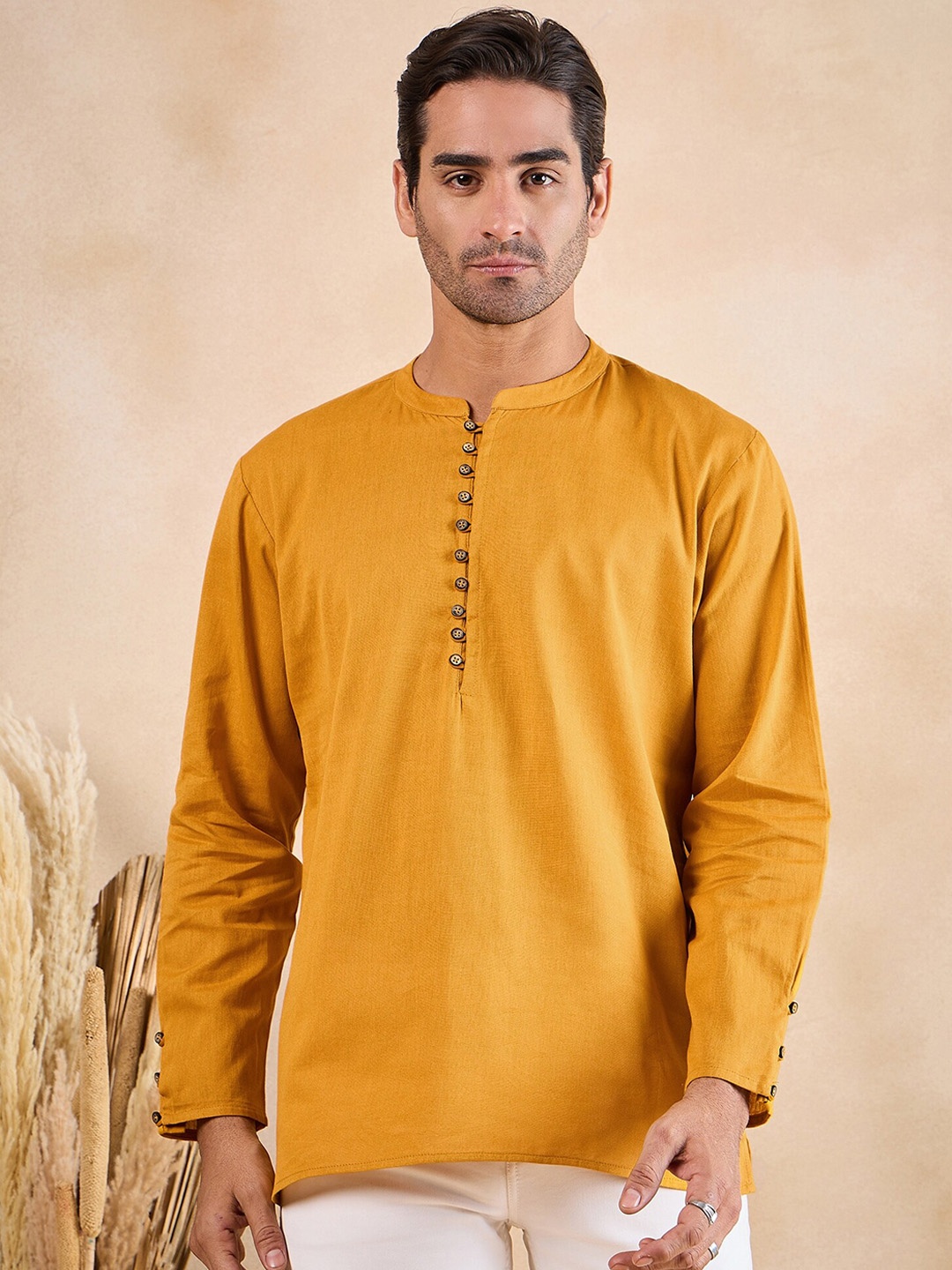 

Anouk Mandarin Collar Long Sleeves Cotton Straight Kurta, Mustard