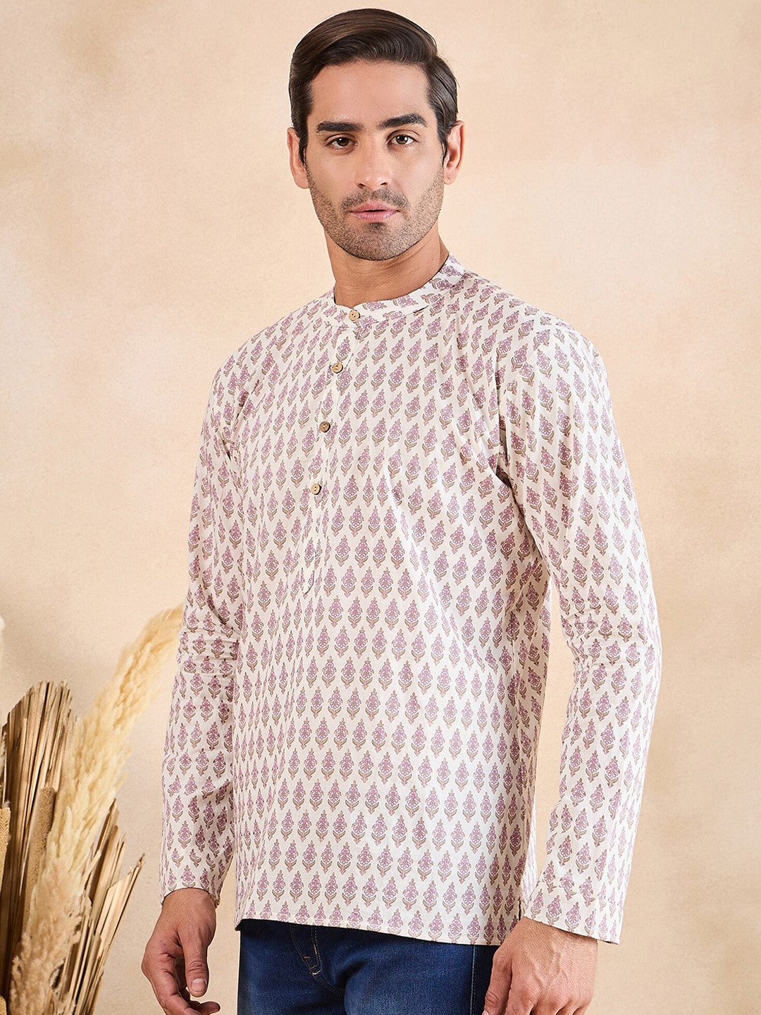

Anouk White Ethnic Motifs Printed Straight Cotton Short Kurta