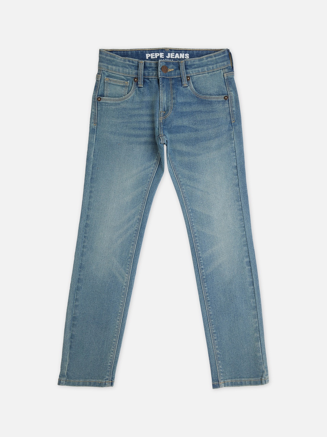 

Pepe Jeans Boys Slim Fit Heavy Fade Clean Look Stretchable Jeans, Blue