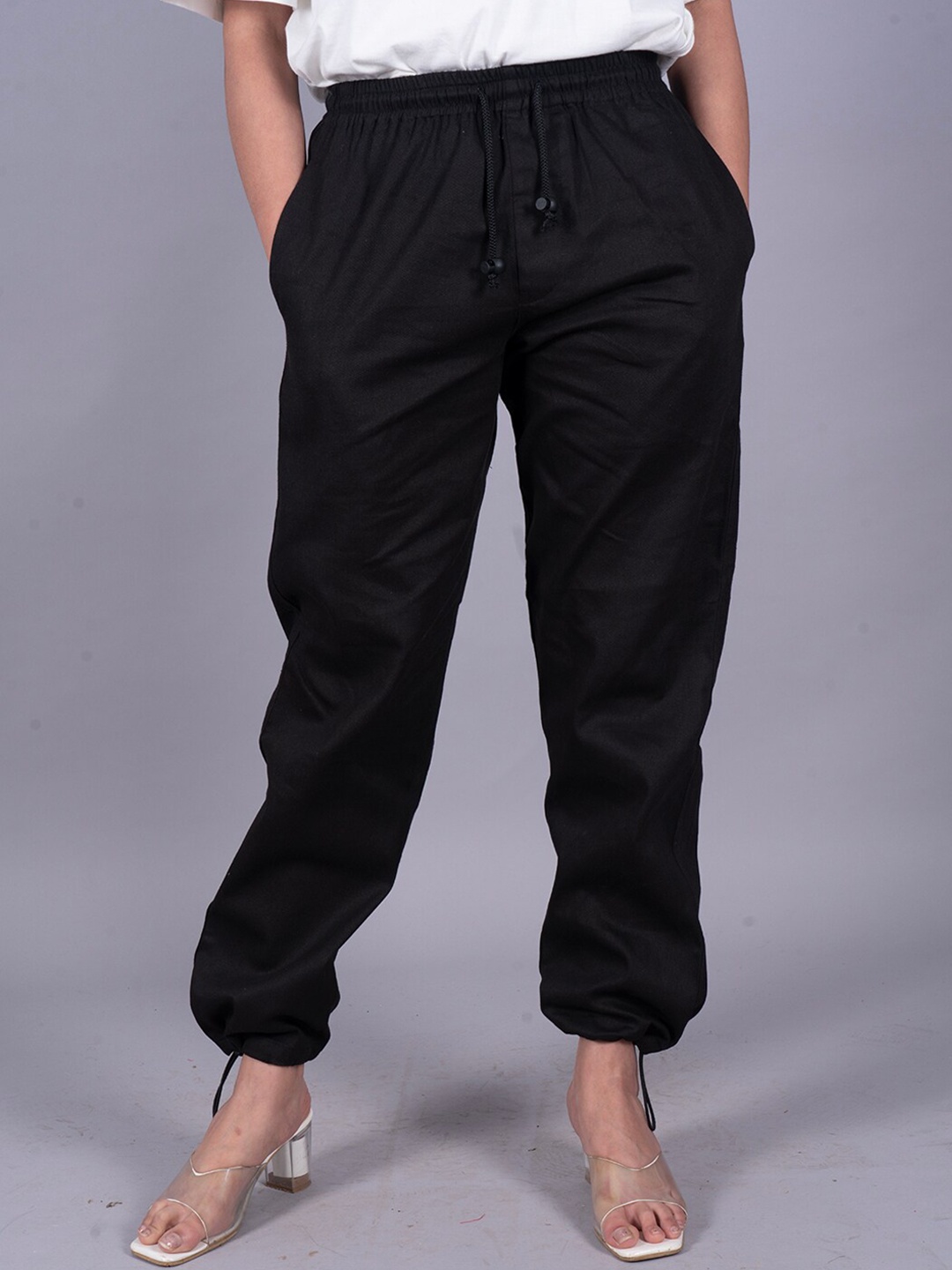 

VYVE Women Loose Fit Cotton Trousers, Black