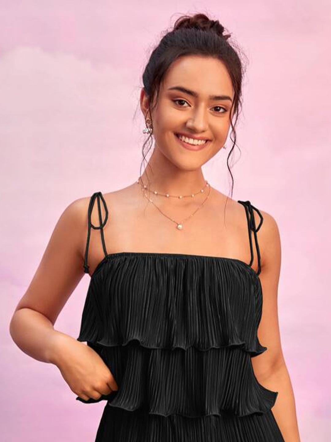 

Molly & Michel Sleeveless Layered Satin Top, Black