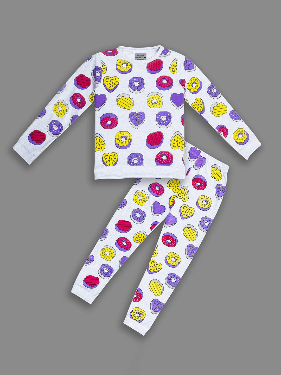 

BAESD Kids Conversational Printed Pure Cotton T-Shirt With Joggers Night Suit, White