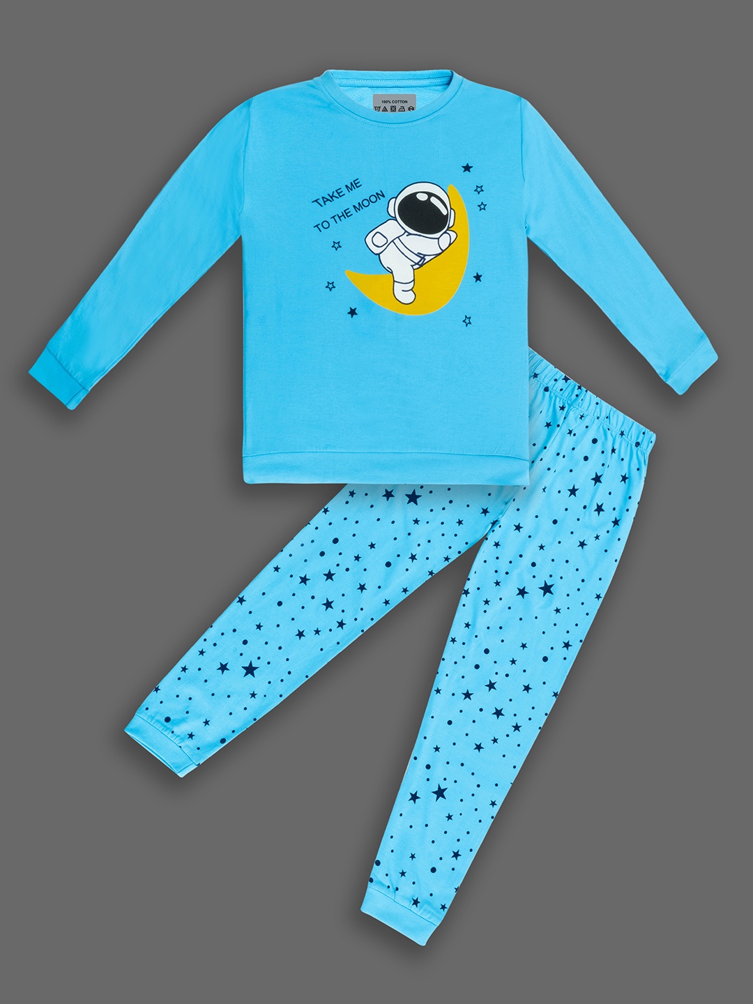 

BAESD Kids Graphic Printed Pure Cotton Night suit, Blue
