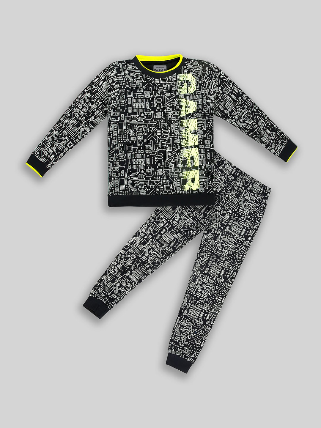 

BAESD Kids Abstract Printed Pure Cotton Night suit, Black