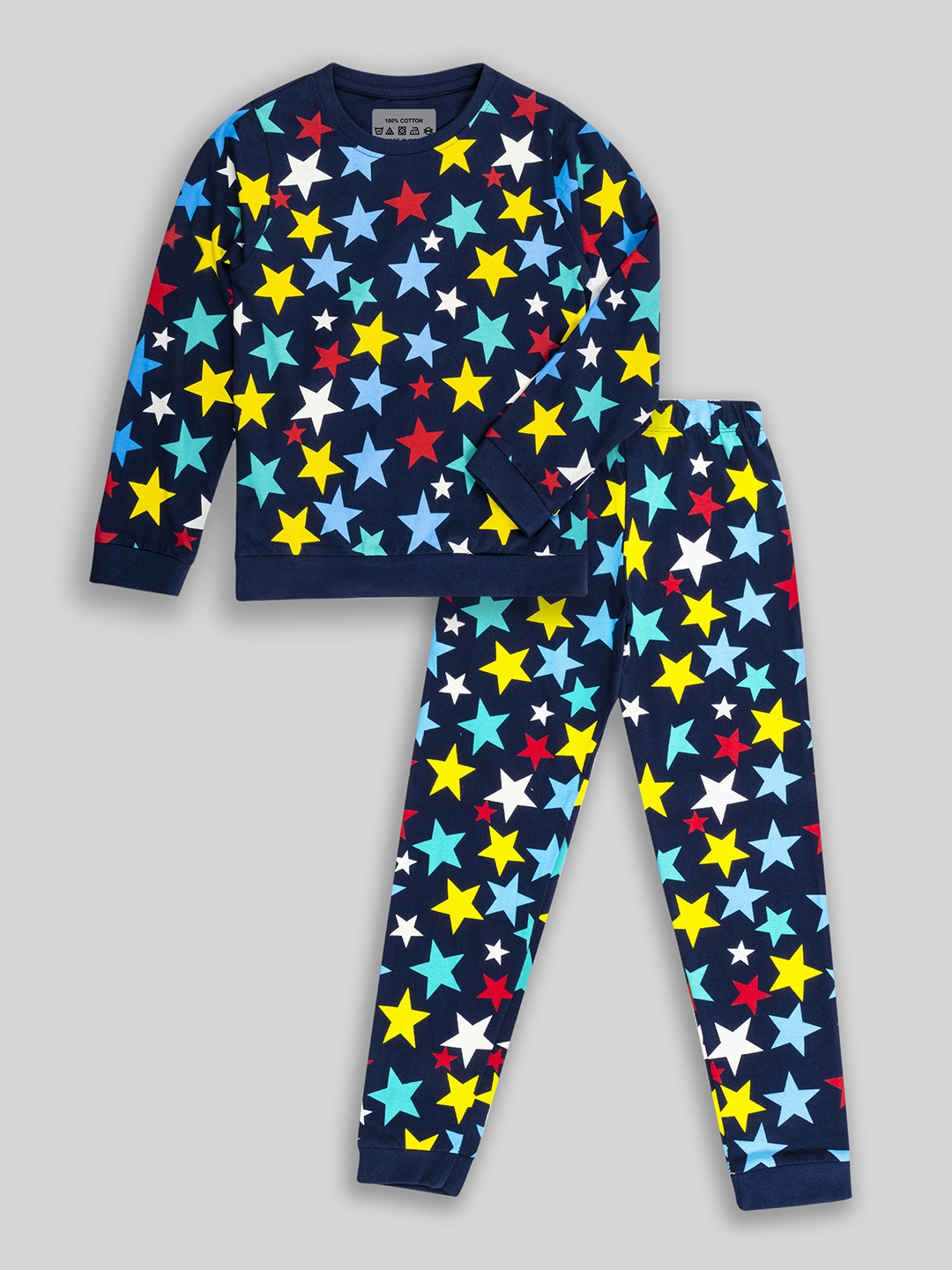 

BAESD Kids Geometric Printed Pure Cotton Night suit, Blue