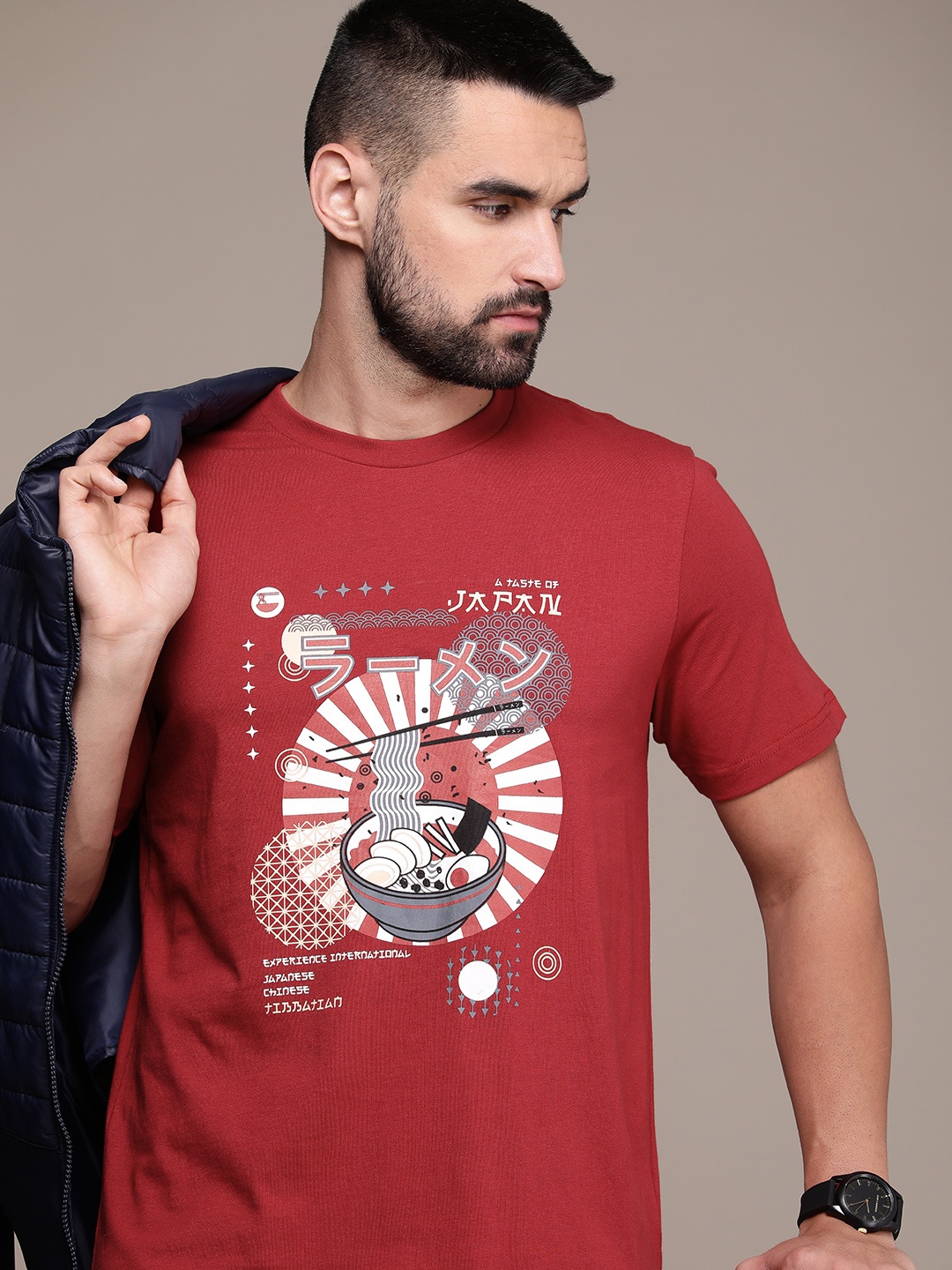 

Burnt Umber Men Graphic Printed T-shirt, Red