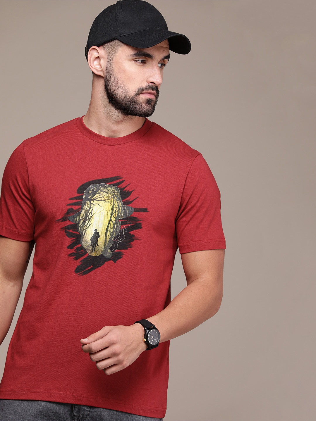 

Burnt Umber Men Graphic Printed T-shirt, Red