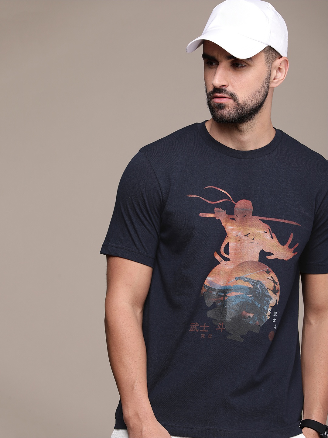 

Burnt Umber Men Graphic Printed T-shirt, Navy blue