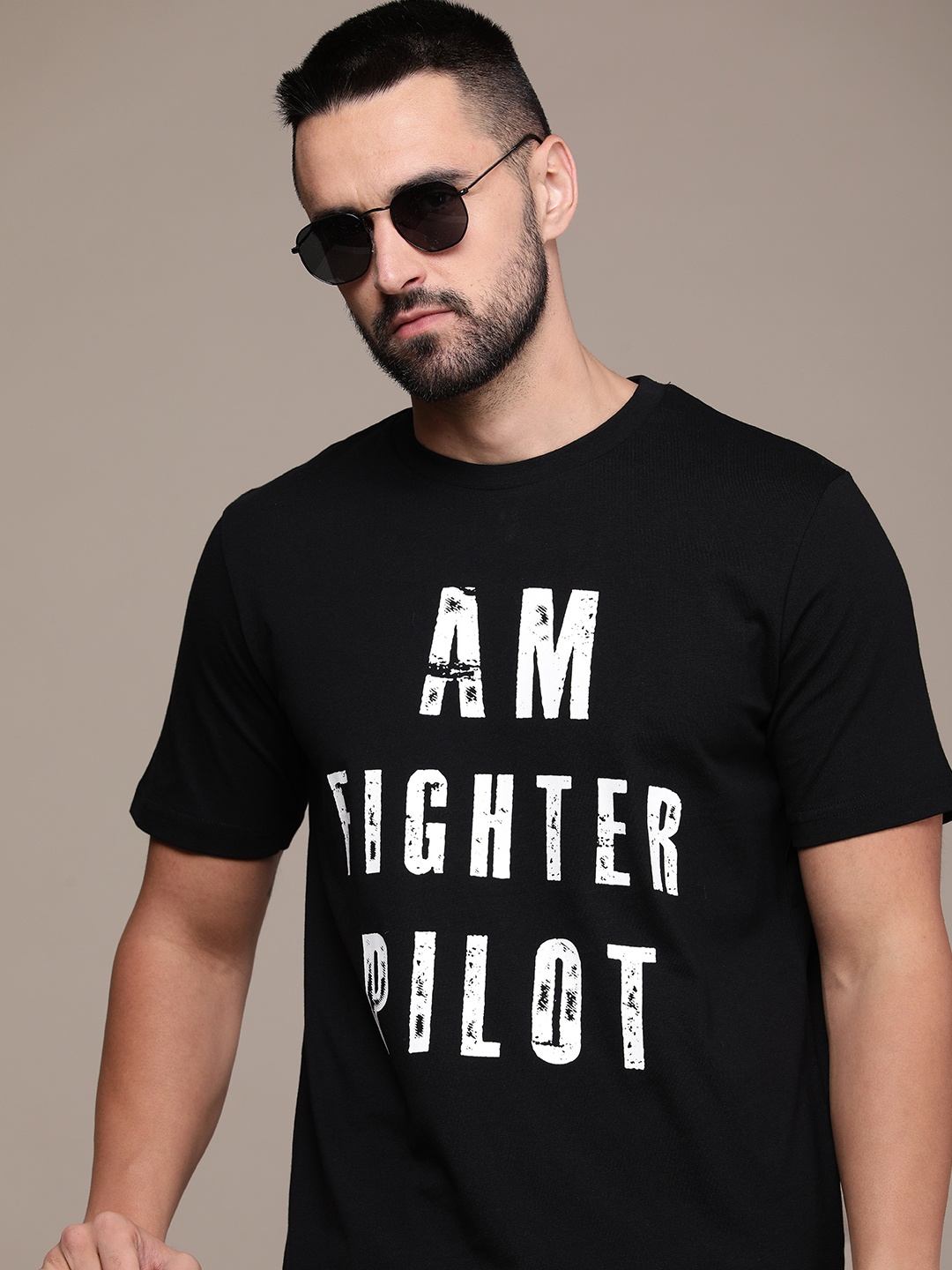 

Burnt Umber Men Typography Printed T-shirt, Black