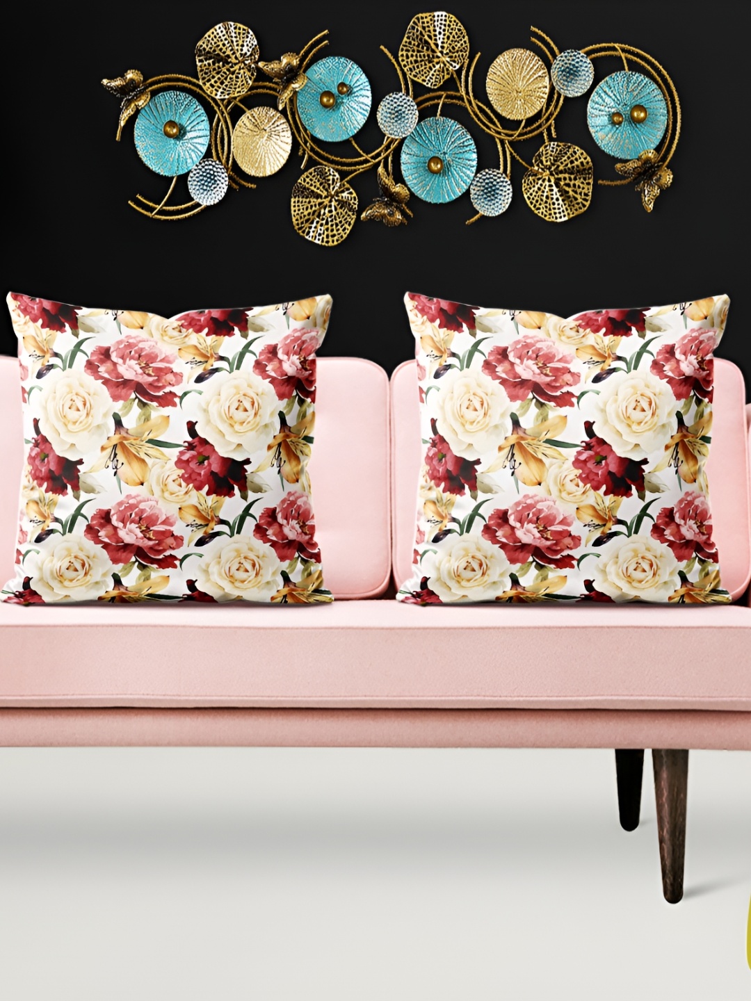 

ArtzFolio Rose Gold & Red 2 Pcs Floral Square Cushion Covers