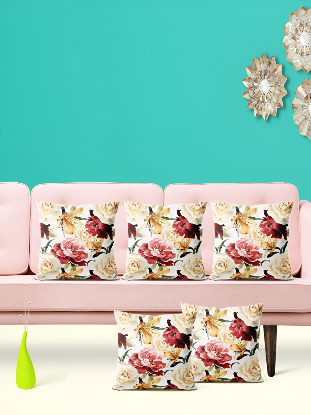 

ArtzFolio Rose Gold & Red 2 Pcs Floral Square Cushion Covers