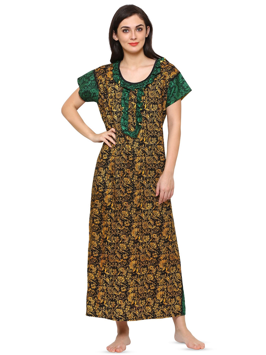 

Klamotten Floral Printed Maxi Cotton Nightdress, Green