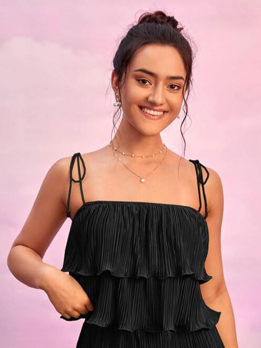 

KALINI Sleeveless Tiered Top, Black