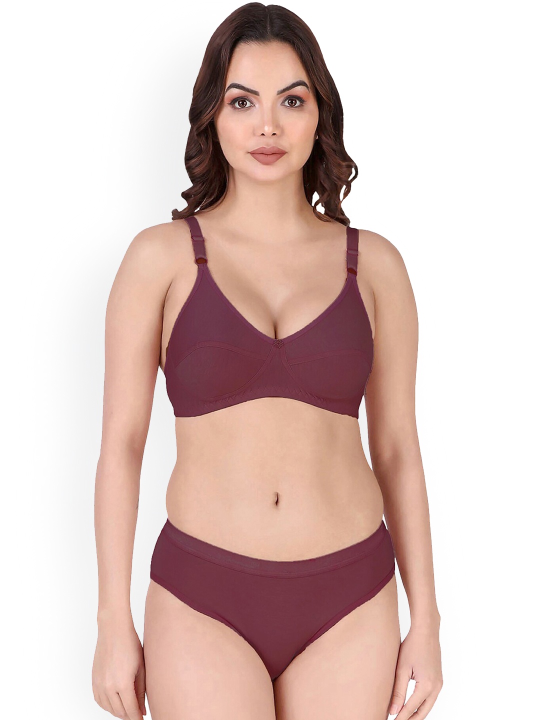 

In-Curve Non Padded Cotton Lingerie Set, Maroon