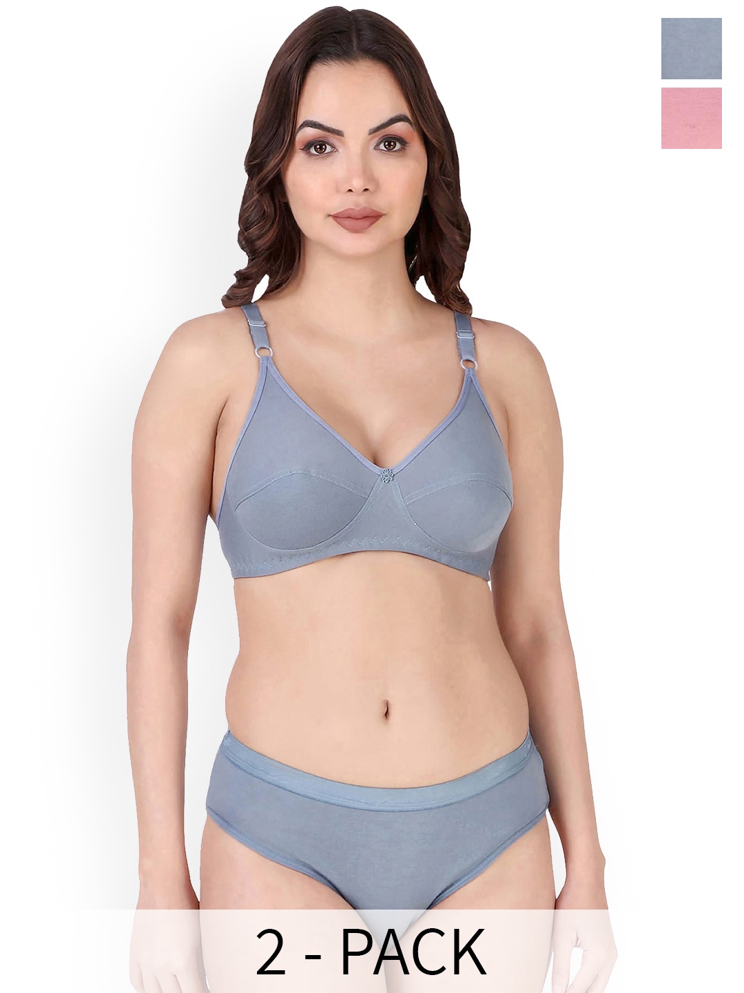 

In-Curve Pack of 2 Breathable Cotton Lingerie Set, Blue