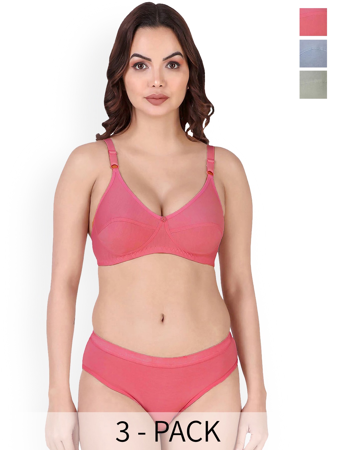 In-Curve Pack of 3 Breathable Cotton Lingerie Set, Red