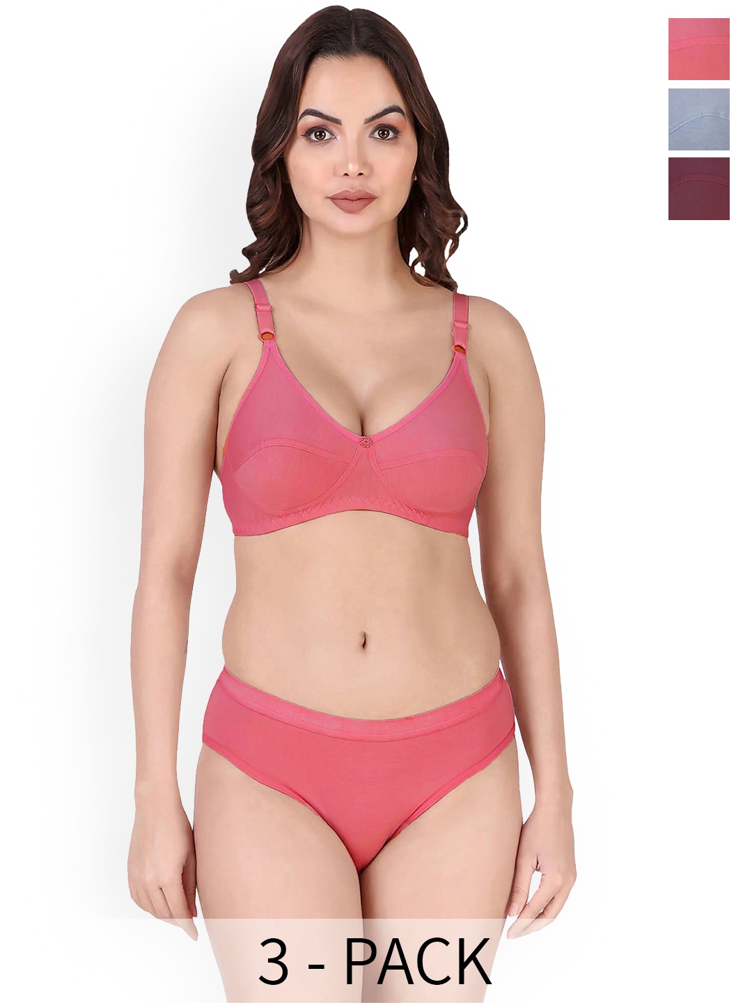 

In-Curve Pack of 3 Breathable Cotton Lingerie Set, Red