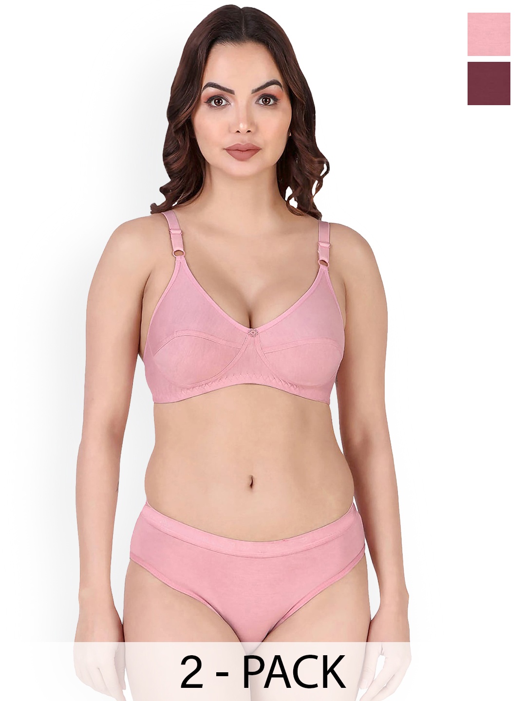 

In-Curve Pack of 2 Breathable Cotton Lingerie Set, Pink
