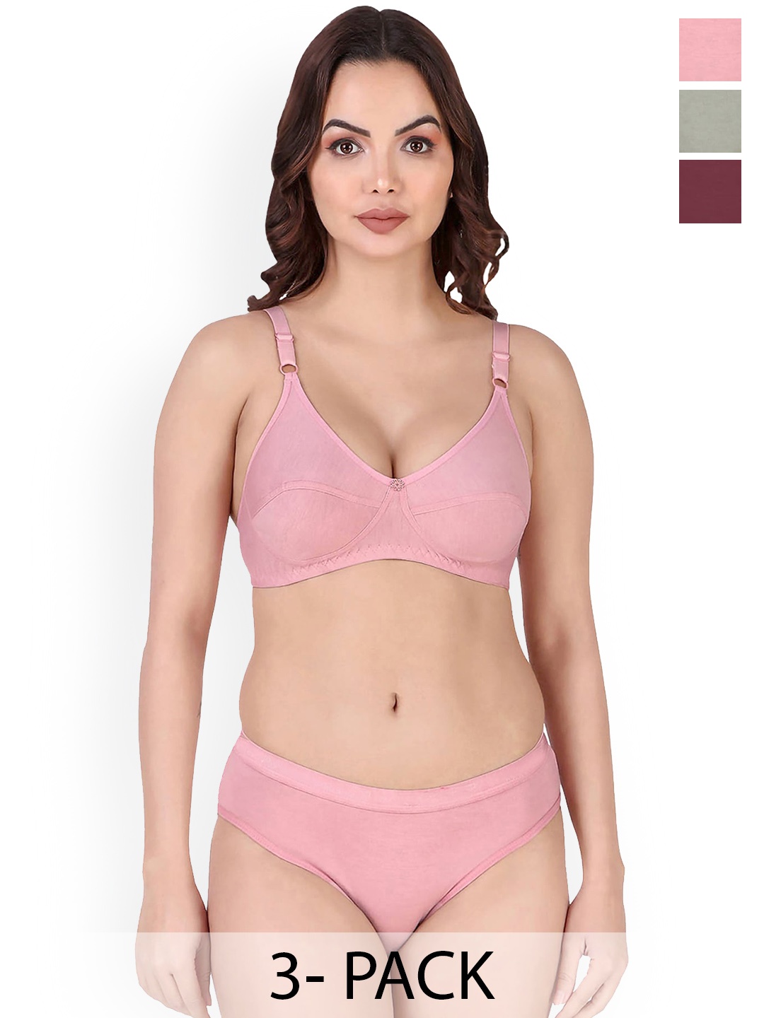 

In-Curve Pack of 3 Breathable Cotton Lingerie Set, Pink