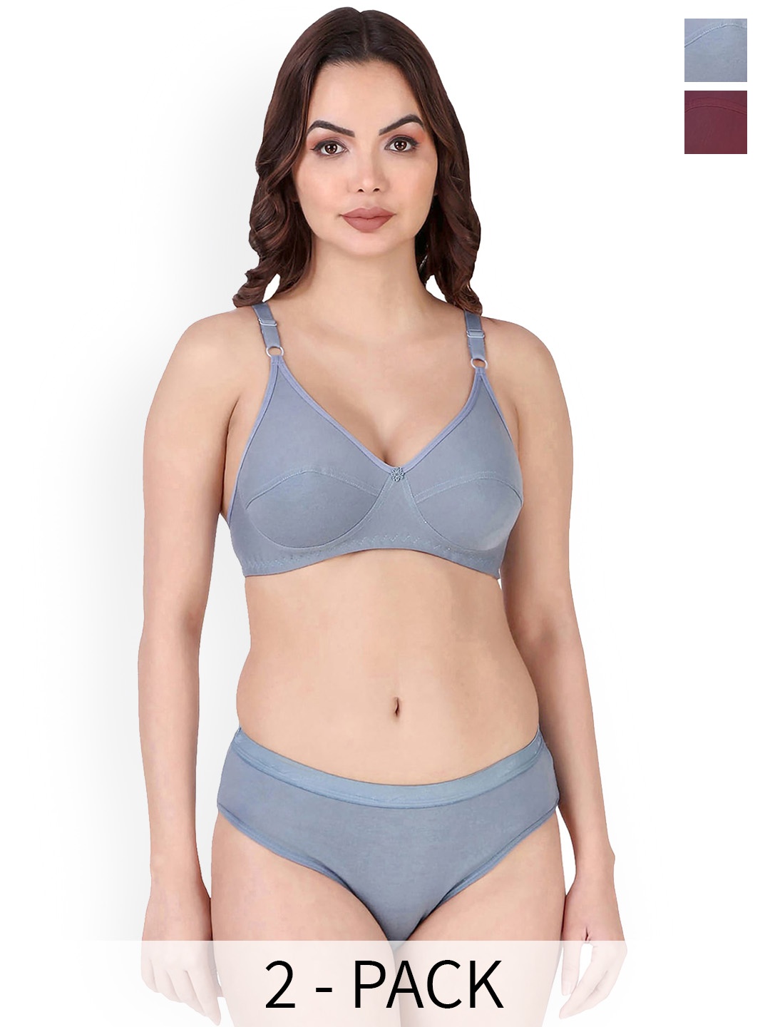 

In-Curve Pack of 2 Breathable Cotton Lingerie Set, Blue