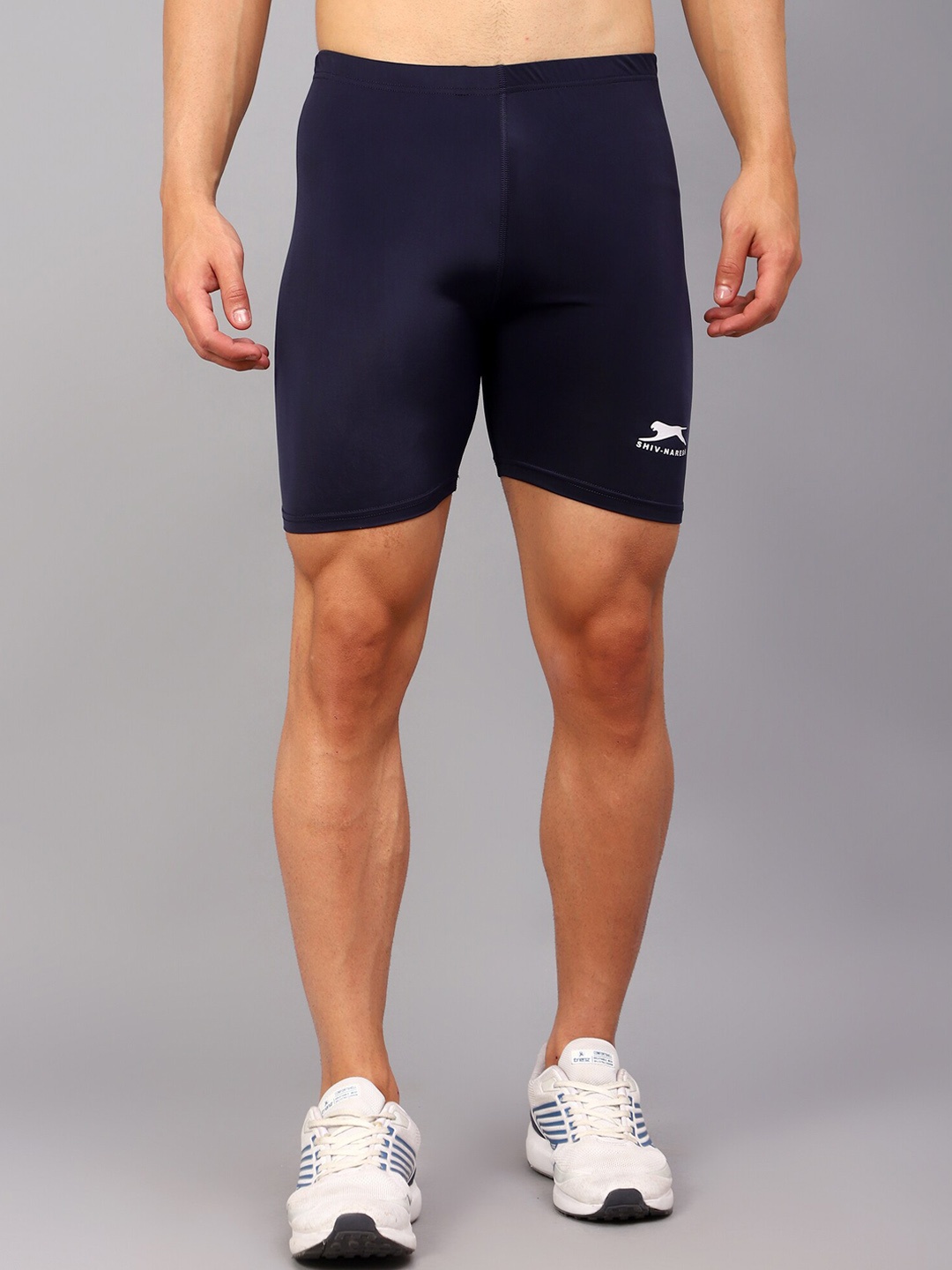 

Shiv Naresh Men Slim-Fit Above Knee-Length Gym Sports Tights, Navy blue