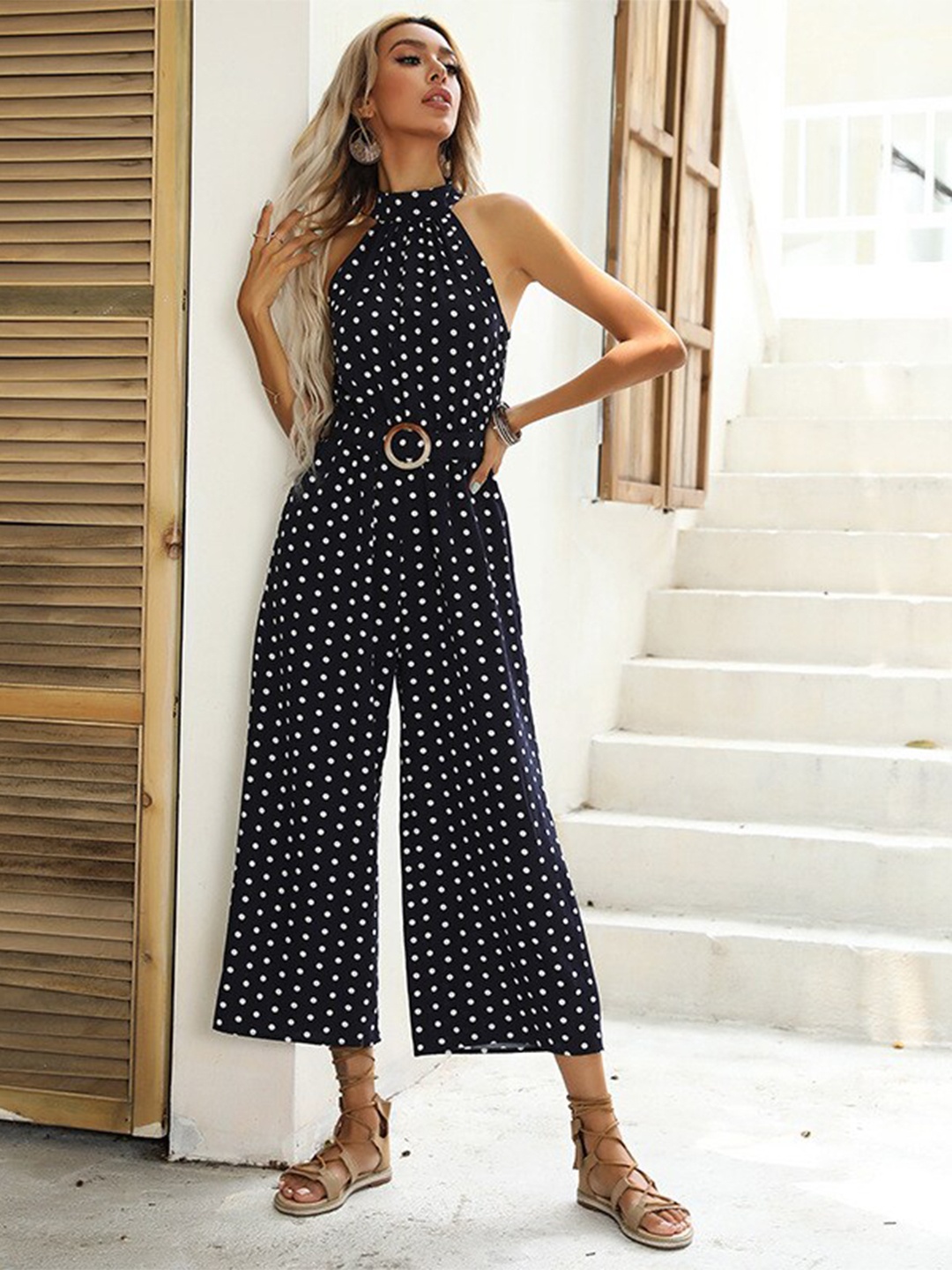 

StyleCast Black Halter Neck Printed Basic Jumpsuit