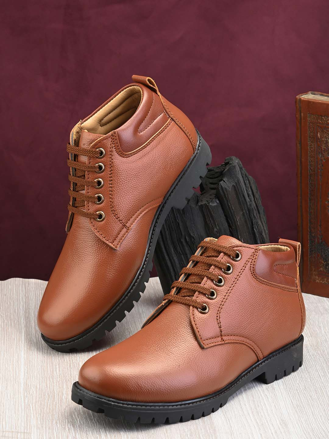 

The Roadster Lifestyle Co. Men Leather Mid Top Regular Boots, Tan