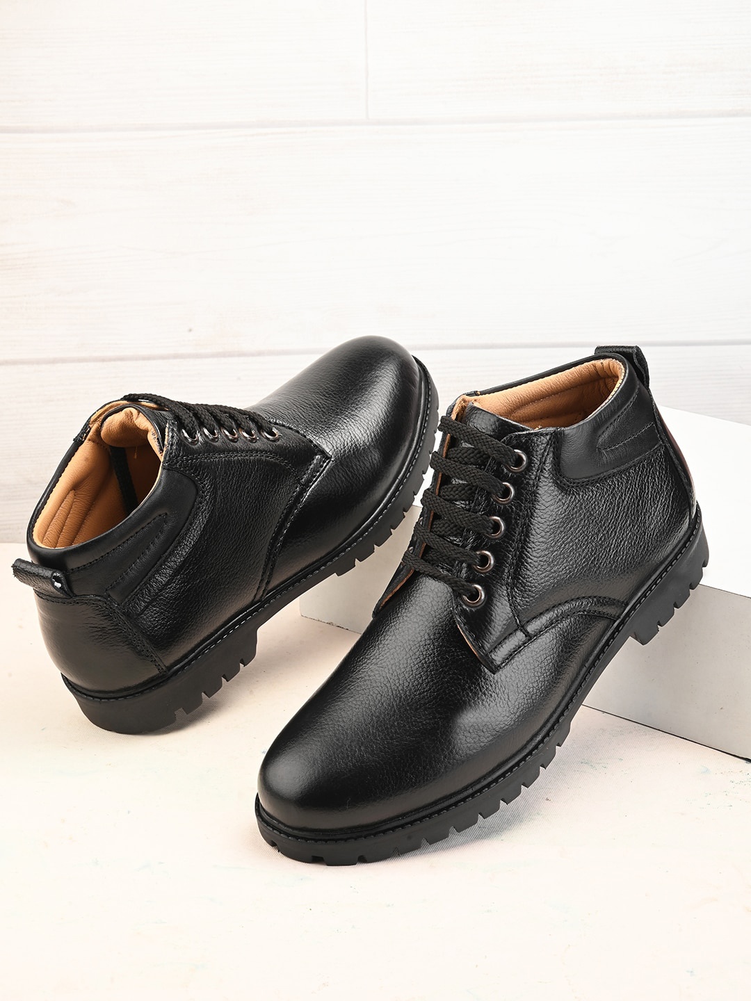 

The Roadster Lifestyle Co. Men Leather Mid Top Regular Boots, Black