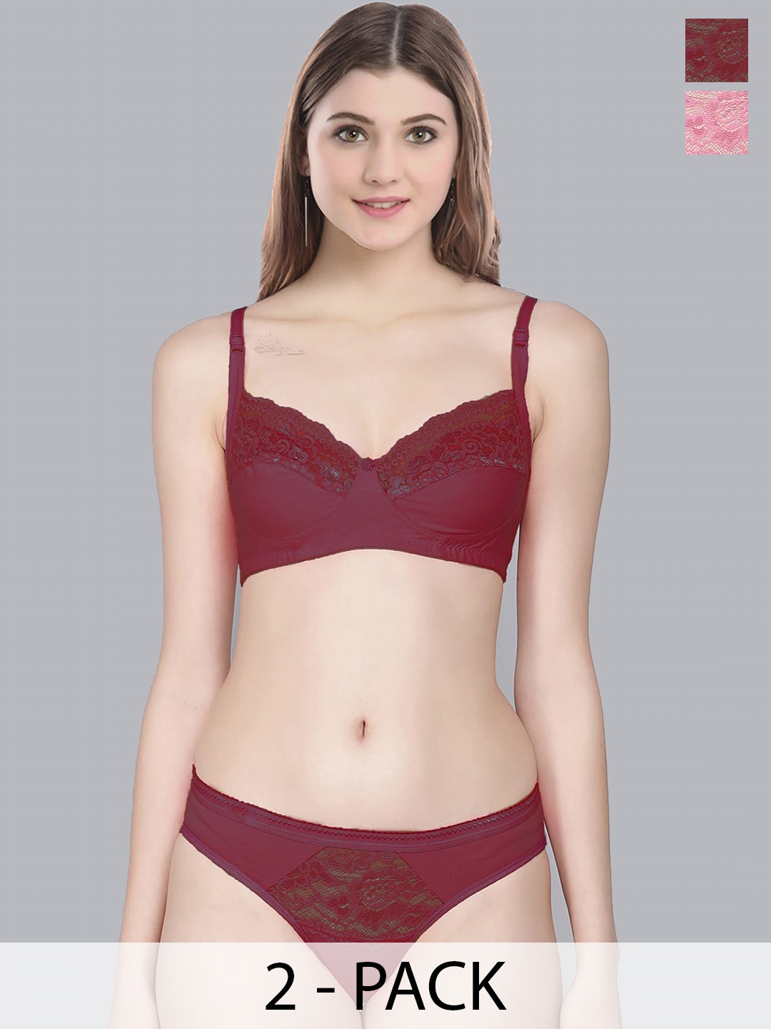 

In-Curve Pack of 2 Cotton Lingerie Set, Pink