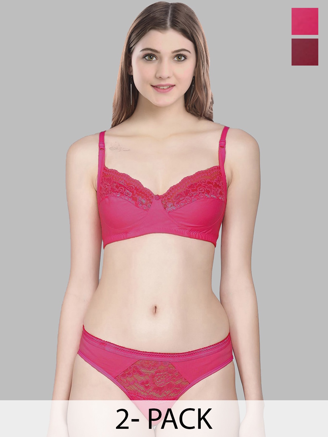 

In-Curve Pack of 2 Cotton Lingerie Set, Maroon