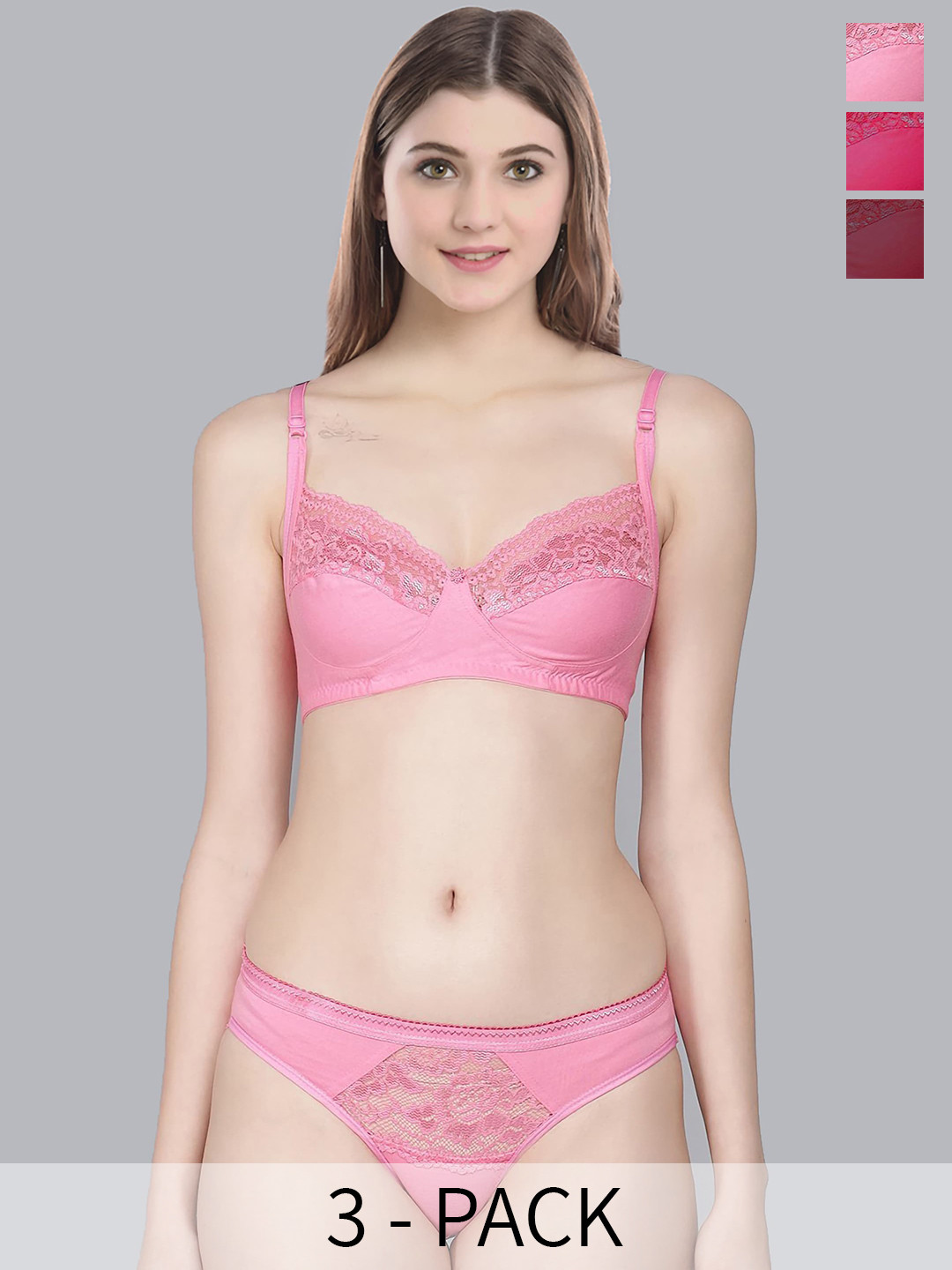 

In-Curve Pack of 3 Cotton Lingerie Set, Red