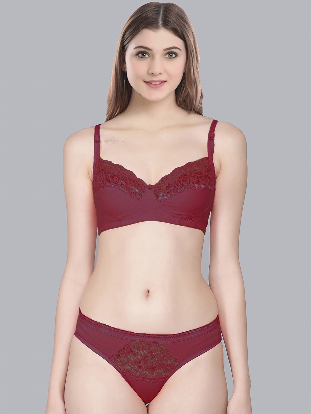 

In-Curve Non Padded Cotton Lingerie Set, Maroon