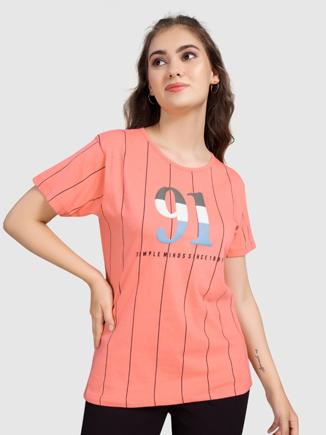 

BAESD Typography Printed Pure Cotton T-shirt, Coral