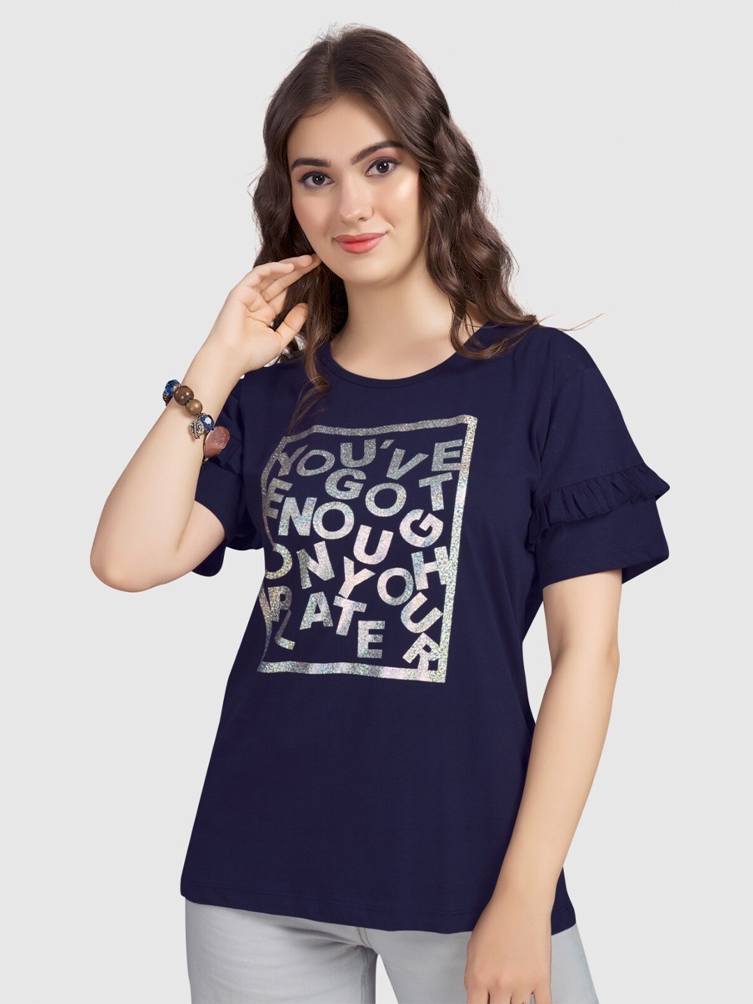 

BAESD Typography Printed Pure Cotton T-shirt, Navy blue