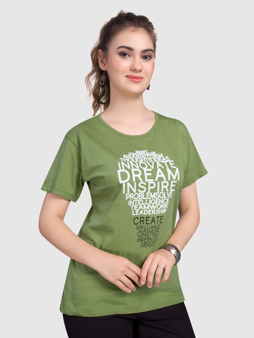 

BAESD Typography Printed Pure Cotton T-shirt, Olive