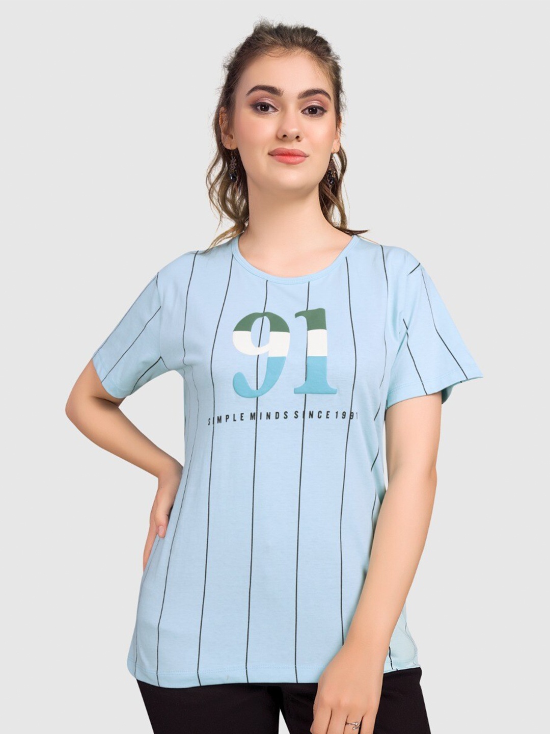

BAESD Typography Printed Pure Cotton T-shirt, Blue