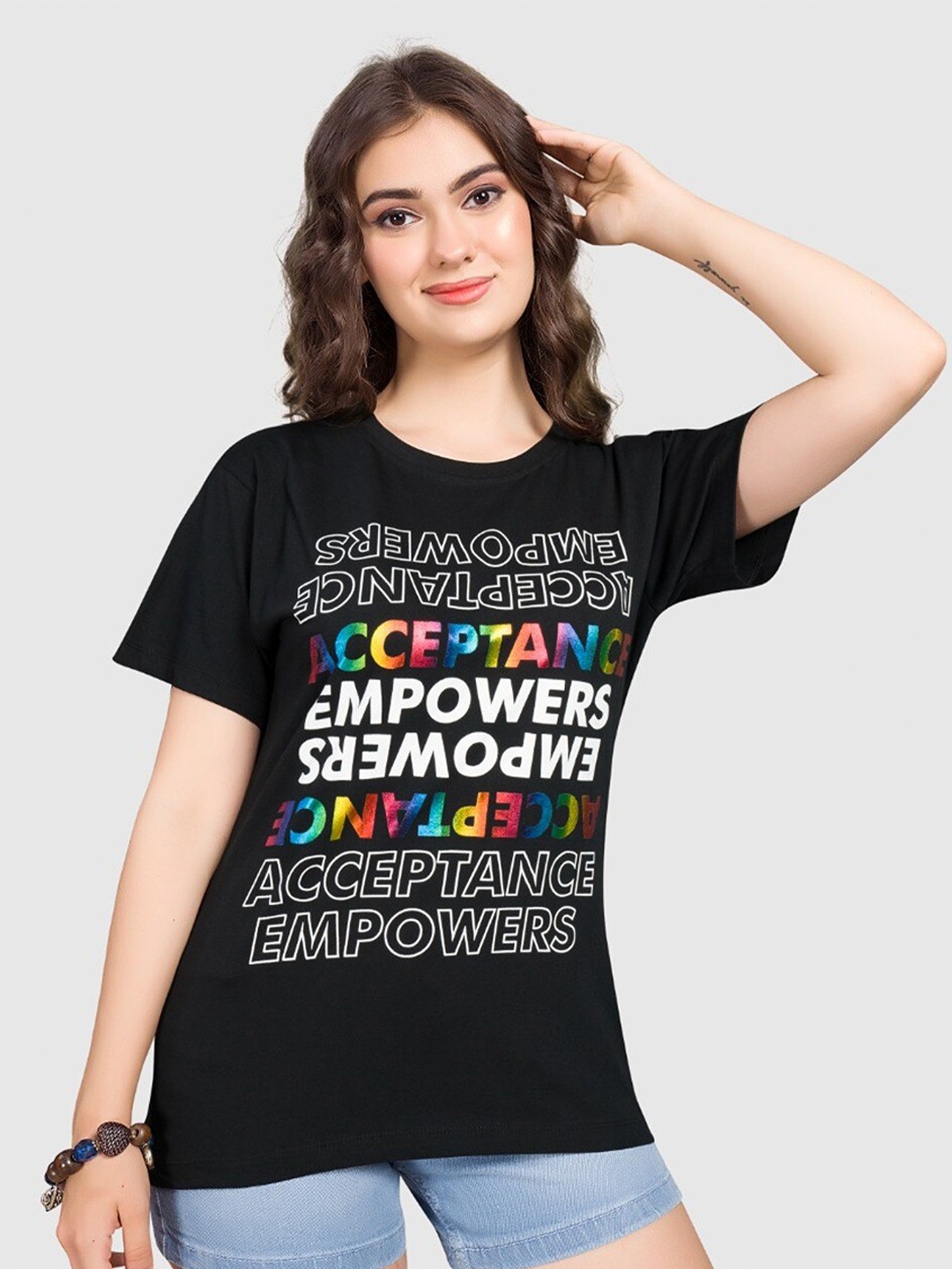 

BAESD Typography Printed Pure Cotton T-shirt, Black
