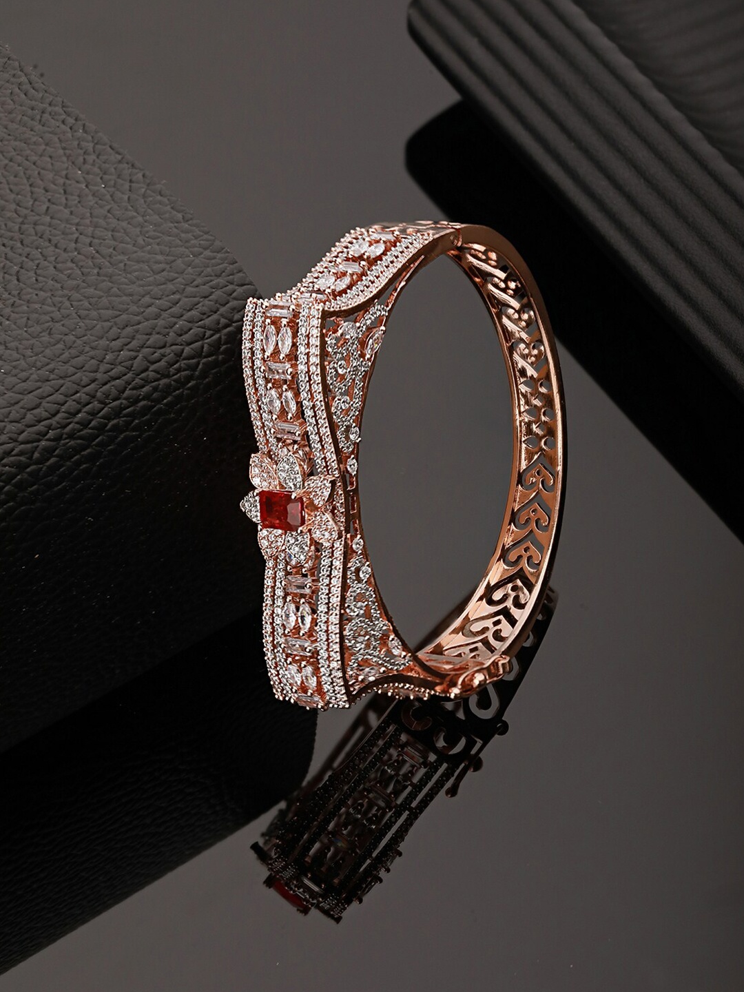 

Saraf RS Jewellery Rose Gold-Plated American Diamond Studded Bangle-Style Bracelet