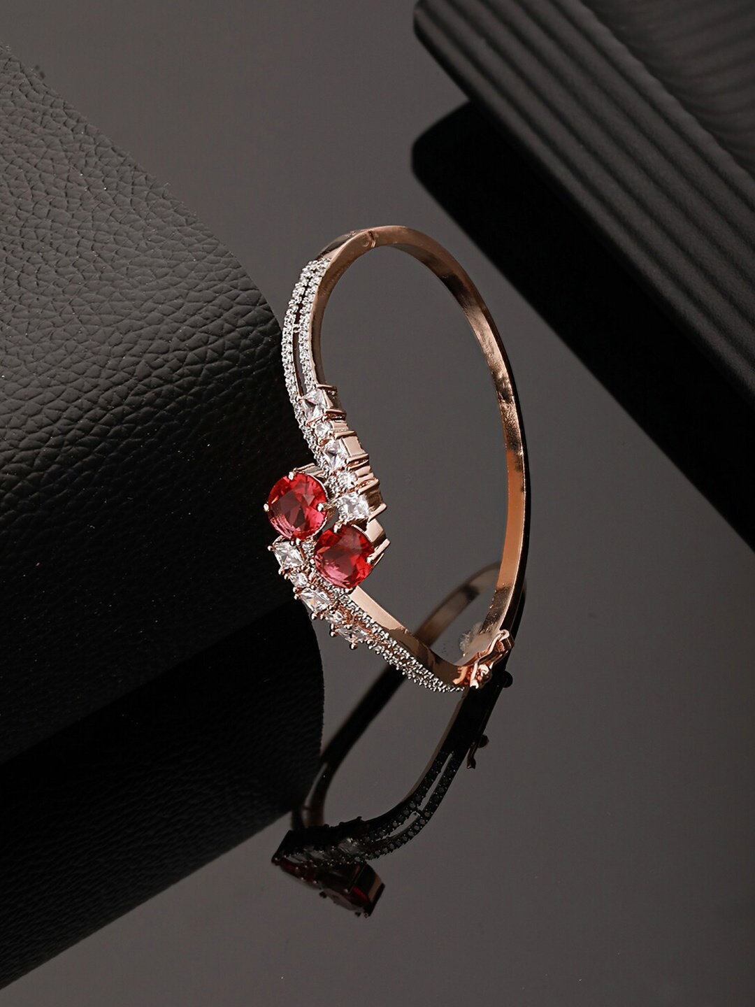 

Saraf RS Jewellery Rose Gold-Plated American Diamond Studded Bangle-Style Bracelet