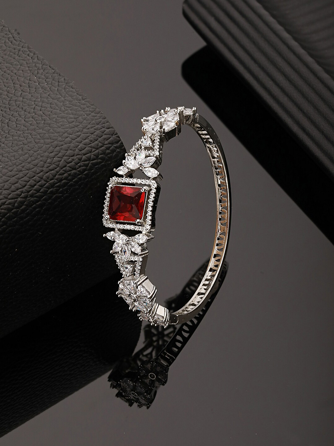 

Saraf RS Jewellery Silver-Plated Cubic Zirconia Studded Bangle-Style Bracelet